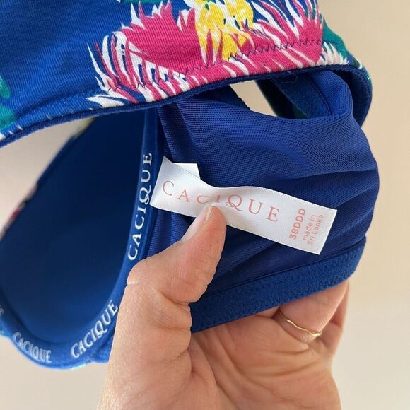 Cacique Boost Plunge Racerback Push-Up Bra blue floral print Size 38DDD - Picture 7 of 9